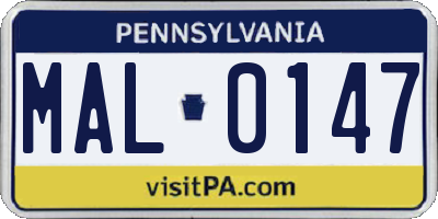 PA license plate MAL0147