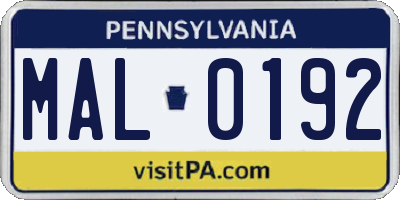 PA license plate MAL0192