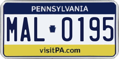 PA license plate MAL0195