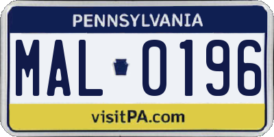 PA license plate MAL0196