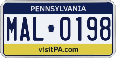 PA license plate MAL0198