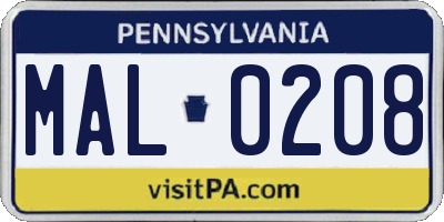 PA license plate MAL0208