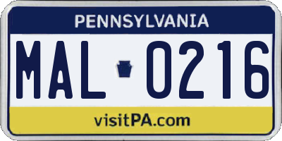PA license plate MAL0216