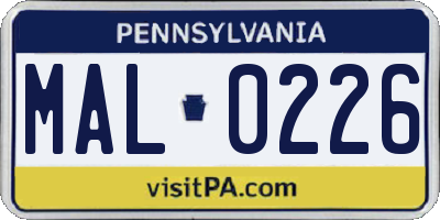 PA license plate MAL0226