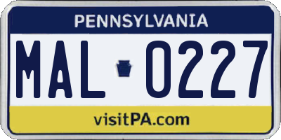 PA license plate MAL0227