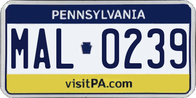 PA license plate MAL0239