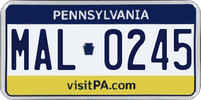 PA license plate MAL0245