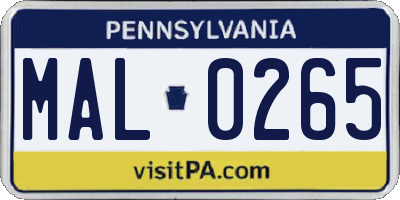 PA license plate MAL0265