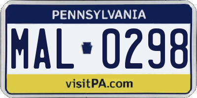 PA license plate MAL0298