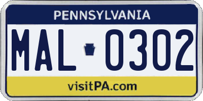 PA license plate MAL0302