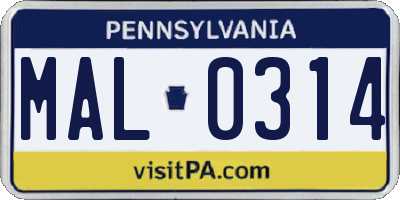 PA license plate MAL0314