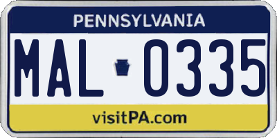 PA license plate MAL0335