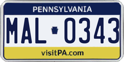 PA license plate MAL0343