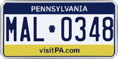 PA license plate MAL0348