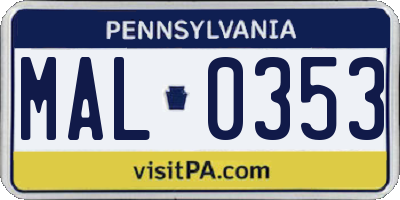 PA license plate MAL0353