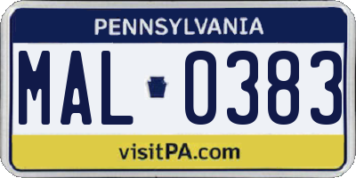 PA license plate MAL0383