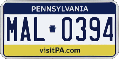 PA license plate MAL0394