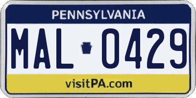 PA license plate MAL0429