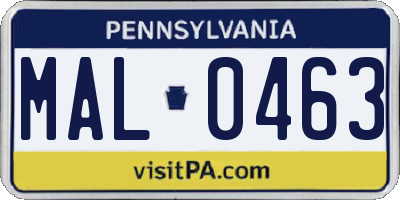 PA license plate MAL0463