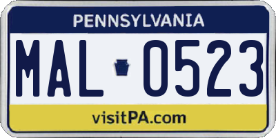 PA license plate MAL0523
