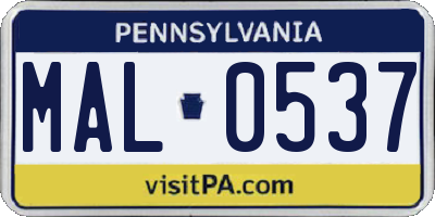 PA license plate MAL0537