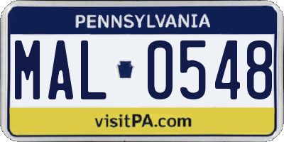 PA license plate MAL0548