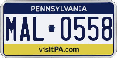 PA license plate MAL0558