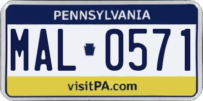 PA license plate MAL0571