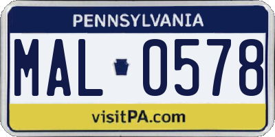 PA license plate MAL0578