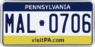 PA license plate MAL0706