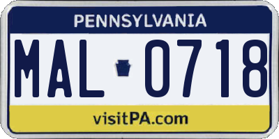 PA license plate MAL0718