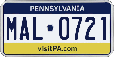 PA license plate MAL0721
