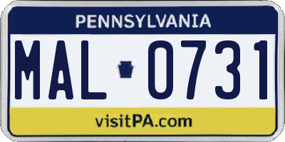 PA license plate MAL0731