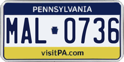 PA license plate MAL0736