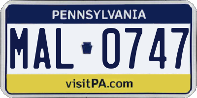 PA license plate MAL0747