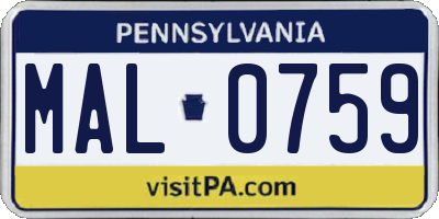 PA license plate MAL0759