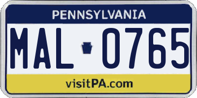 PA license plate MAL0765