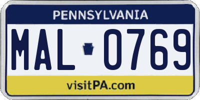 PA license plate MAL0769