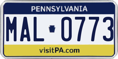 PA license plate MAL0773