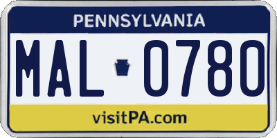 PA license plate MAL0780