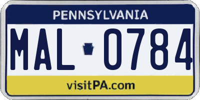 PA license plate MAL0784