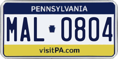 PA license plate MAL0804