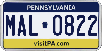 PA license plate MAL0822