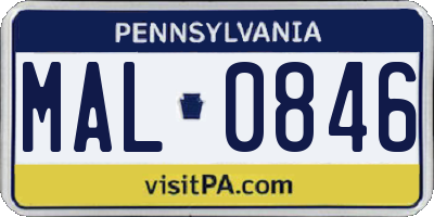 PA license plate MAL0846