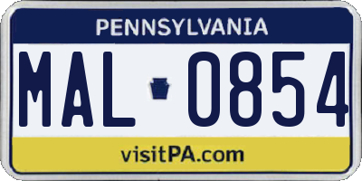 PA license plate MAL0854