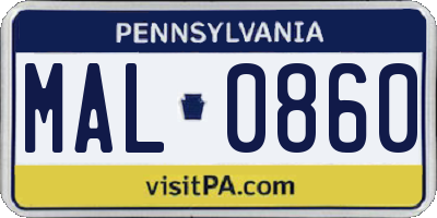 PA license plate MAL0860