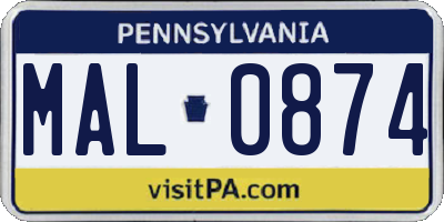 PA license plate MAL0874