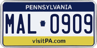 PA license plate MAL0909