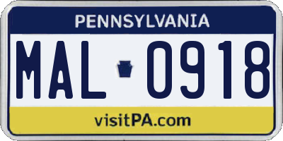 PA license plate MAL0918
