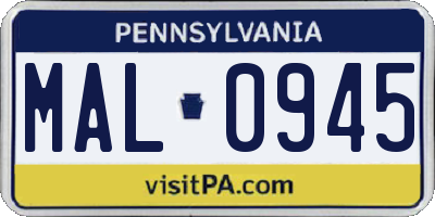 PA license plate MAL0945